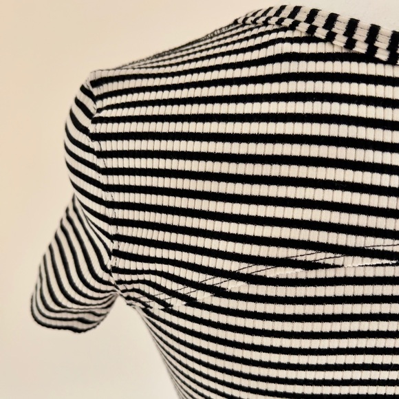 Free People, black and white striped T shirt with pretty cut-outs at neckline - Picture 6 of 10